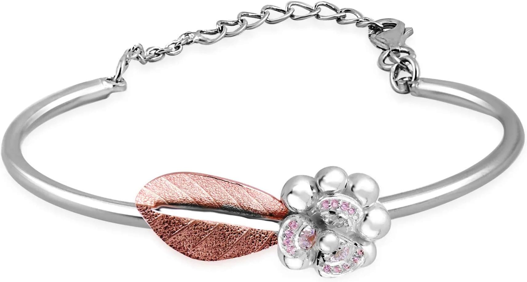 925 Sterling Silver Rose Leaf Adjustable Chain Bracelet | Stylish Silver Bracelet for Women & Girls | Latest-Design Jewellery Gift