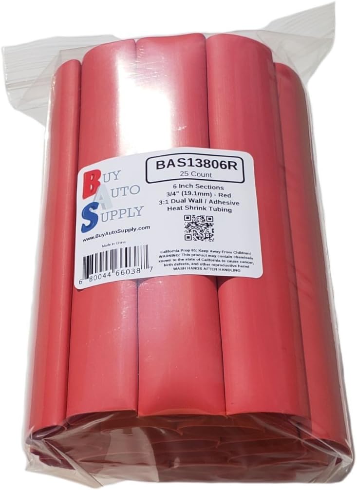 Buy Auto Supply # BAS13806R (25 Count) Red 3:1 Heat Shrink Tubing Dual Wall Adhesive Lined, Automotive & Marine Grade - Size: I.D 3/4" (19.1mm) - 6 Inch Sections