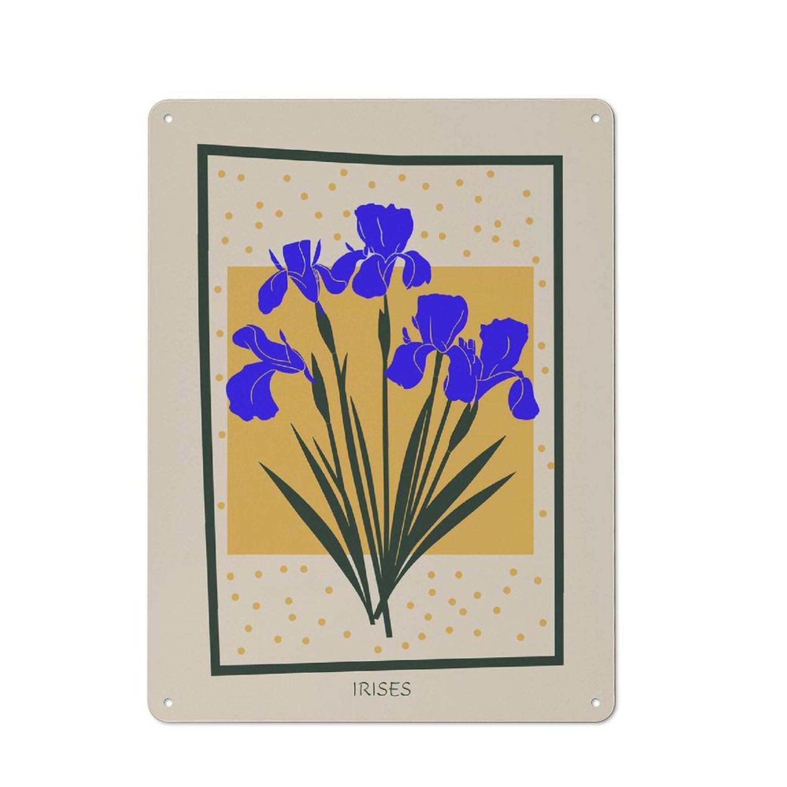 Junmoney Style-23 For Guest Room Or Hallway, Irises Floral Mid Century Retro Metal Wall Sign 40X30cm, For Vintage Wall Decor Fans, For Metal Sign Collectors