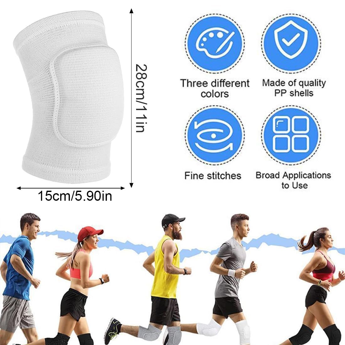 EIHI Genouillères de Protection Sport Antidérapante Soft Knee Pad Volleyball Course Danse Tennis Blanc L