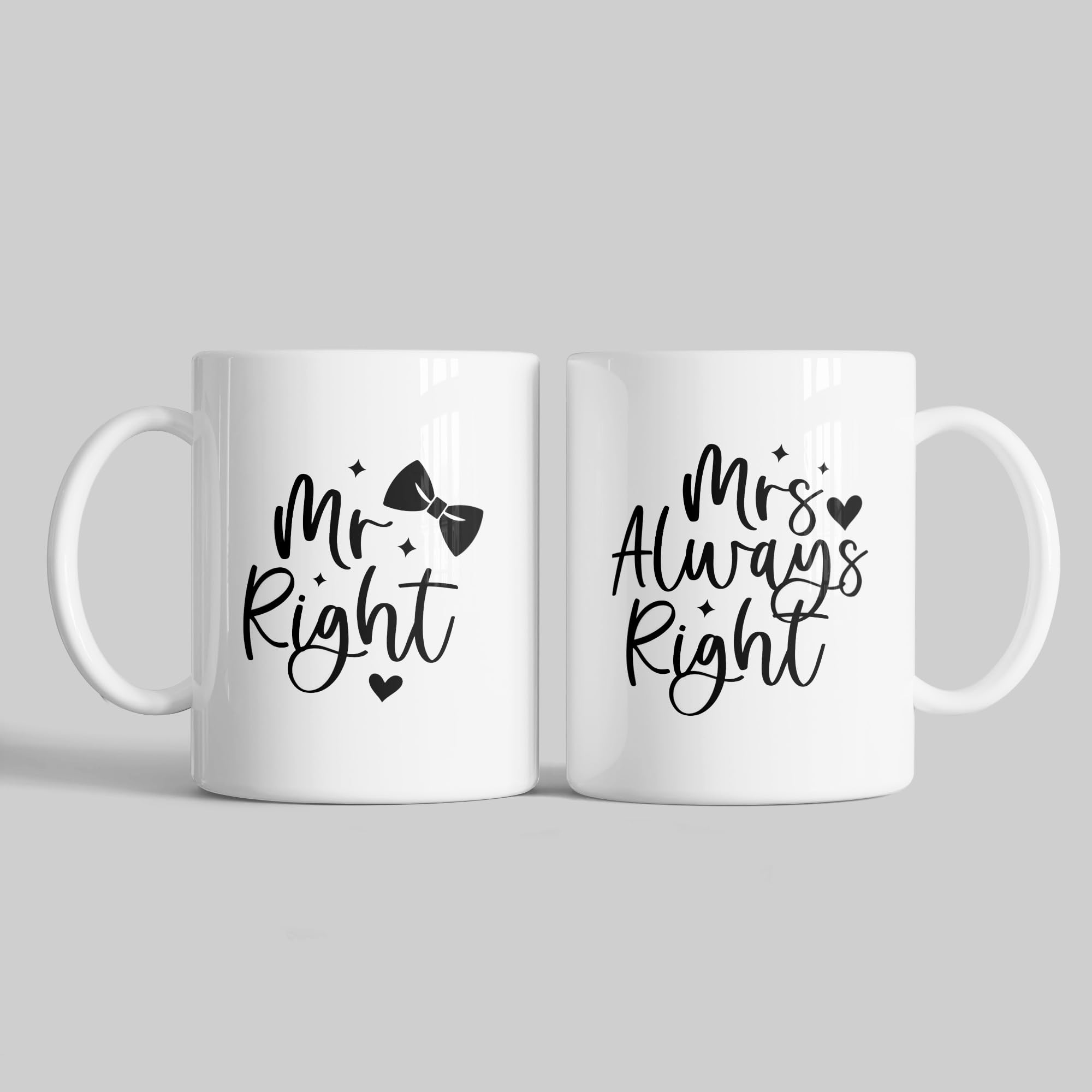 Mr. Right & Mrs. Always Right Printed White Ceramic Mug Set (350 ML) | Gift for Couple, Wedding
