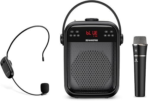 ZOWEETEK Amplificador de voz inalámbrico, micrófonos de mano y auriculares para profesores, micrófono amplificador de voz, megáfono portátil