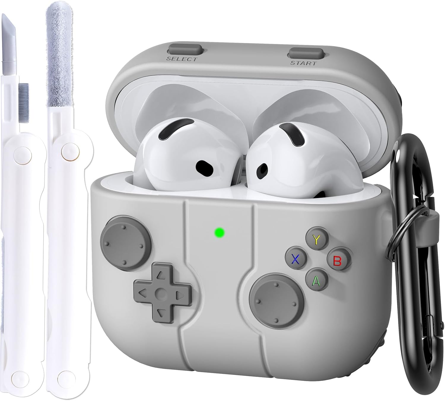 KOREDA Game Case for AirPods 4th Generation Case Cover, Cute Funny Cartoon Silicone Protective Case with Cleaning Pen and Keychain for Apple Airpods 4 (Gray)