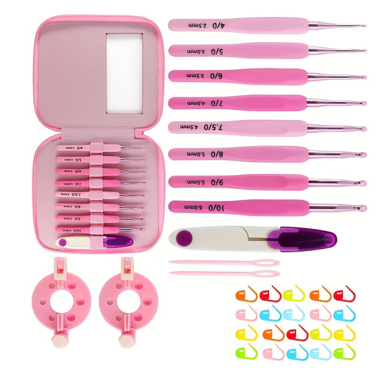 9Pcs Crochet Hook 2.0mm-6mm Soft Ergonomic Grip Aluminum Crochet Hook with Knitting Accessories and Case for Beginner Aluminum Needle with Soft Handle