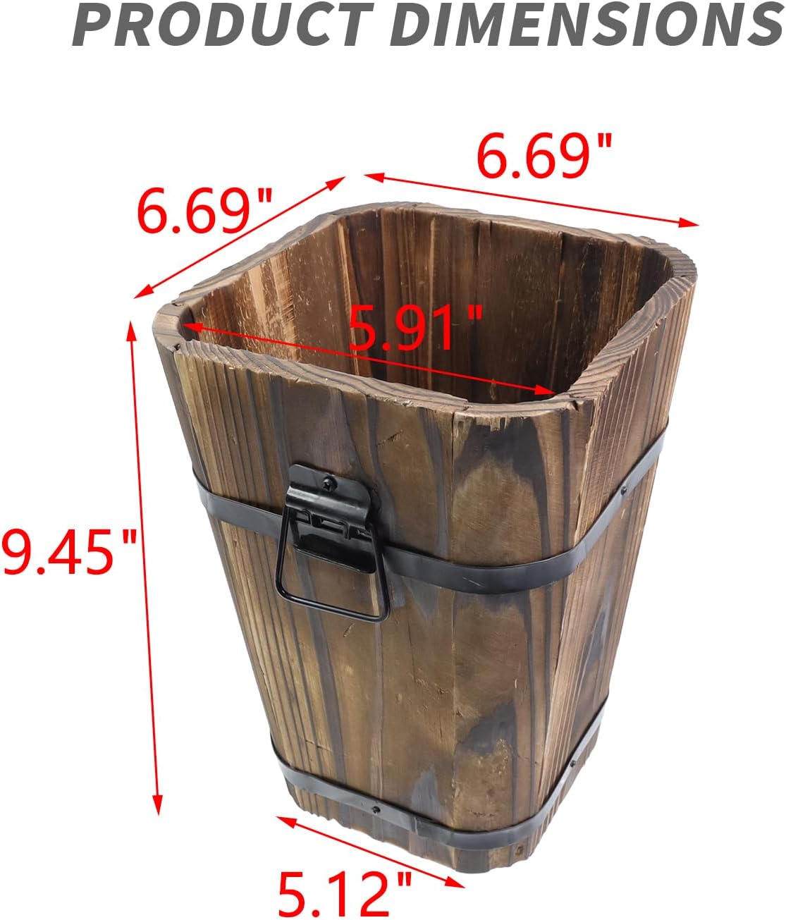 MY MIRONEY Plant Pots, Vintage Wooden Barrel Planter - Solid Rustic Garden Flower Pot with Metal Handles & Frame for Indoor Planter, Office Home Decor, Garden Home Plants, 6.69" x 9.45"