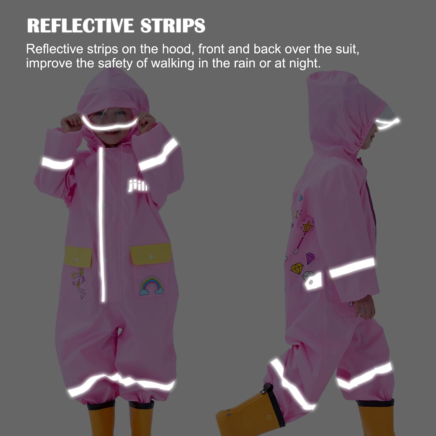 Toddler Rain Suit Boys Girls One Piece Raincoat Cartoon Waterproof Coverall Kids Rainwear S-XXL Size