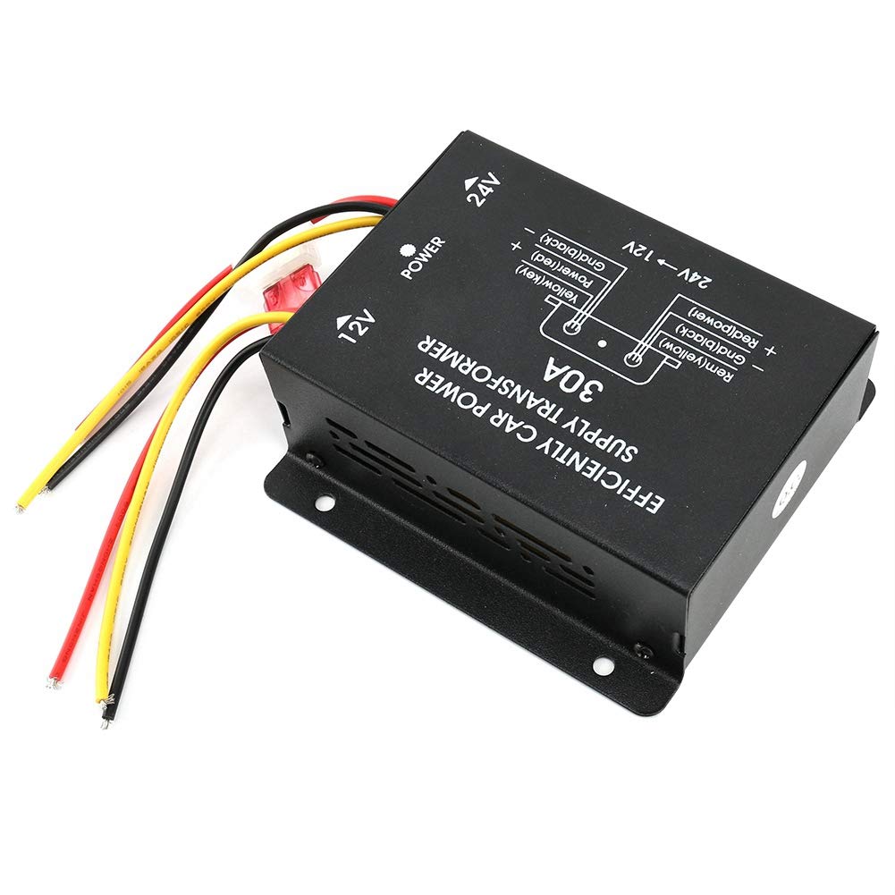 sjlerst Car Voltage Reducer, Black 24V To 12V Power Converter, for Car Auto