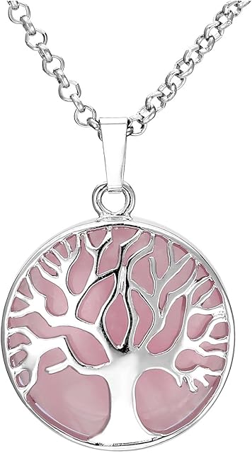 Jovivi Silver Tree of Life Amethyst/Rose Quartz/Clear Crystal Healing Chakra Gem Stones Reiki Pendant Necklace