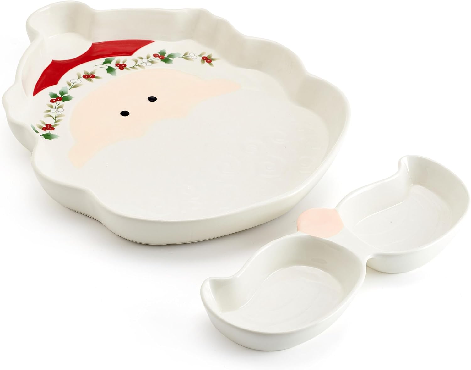 Pfaltzgraff Winterberry Santa Platter Tray with Dip Bowls, 12 Inch