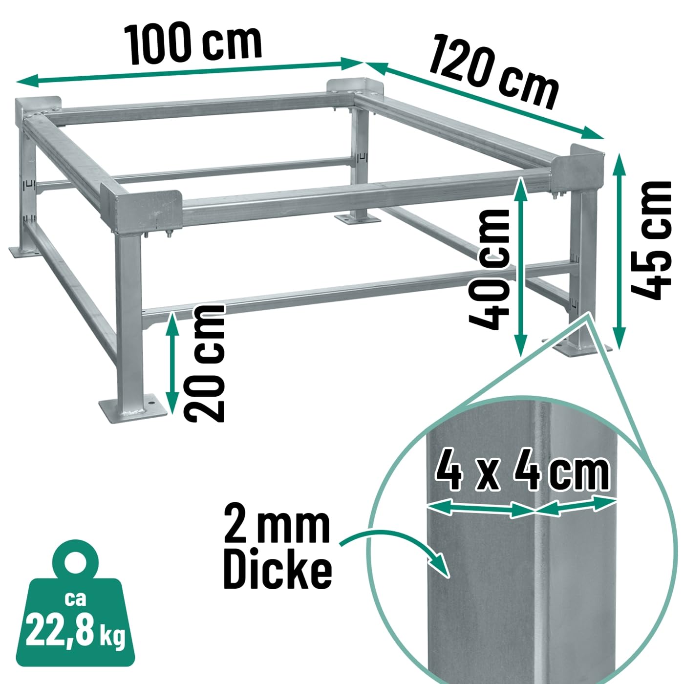 VOSS.farming Ständer für IBC Container 1000 Liter Höhe 45cm Podest Gestell 120cmx100cm verzinkt