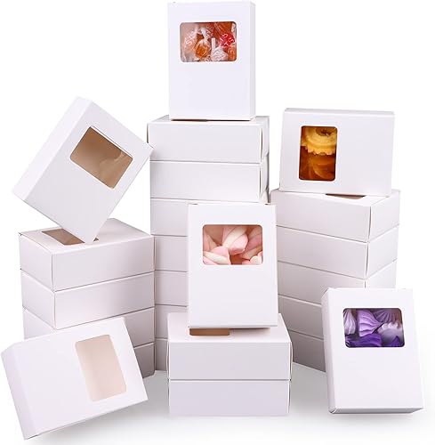 Miniatura 8 de PINKXHY 100 cajas de papel kraft con ventana cuadrada para jabón, cajas de embalaje de cartón para manualidades, recipiente para regalo de jabón