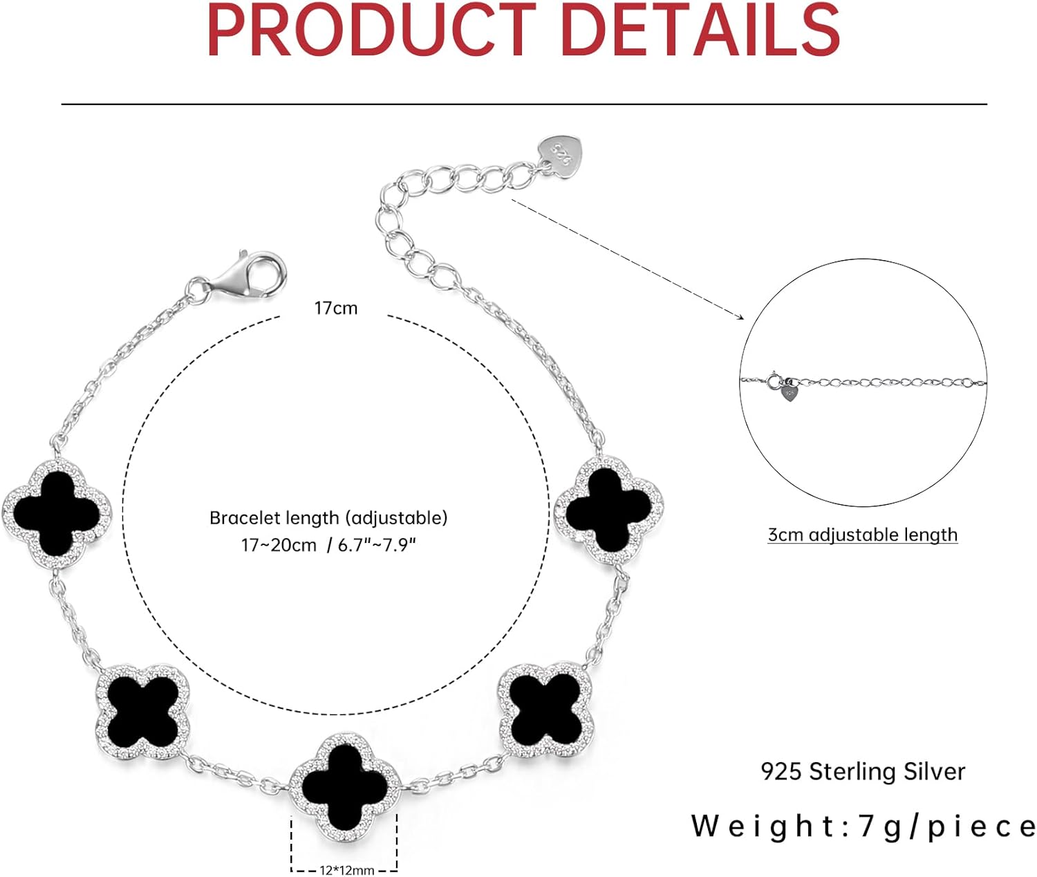 Evensee 925 Sterling Silver Clover Bracelet Collection,Adjustable Four Leaf Clover Charm Hand Jewelry Chain,Fashion Matching & Sporty Style for all days - Image 5