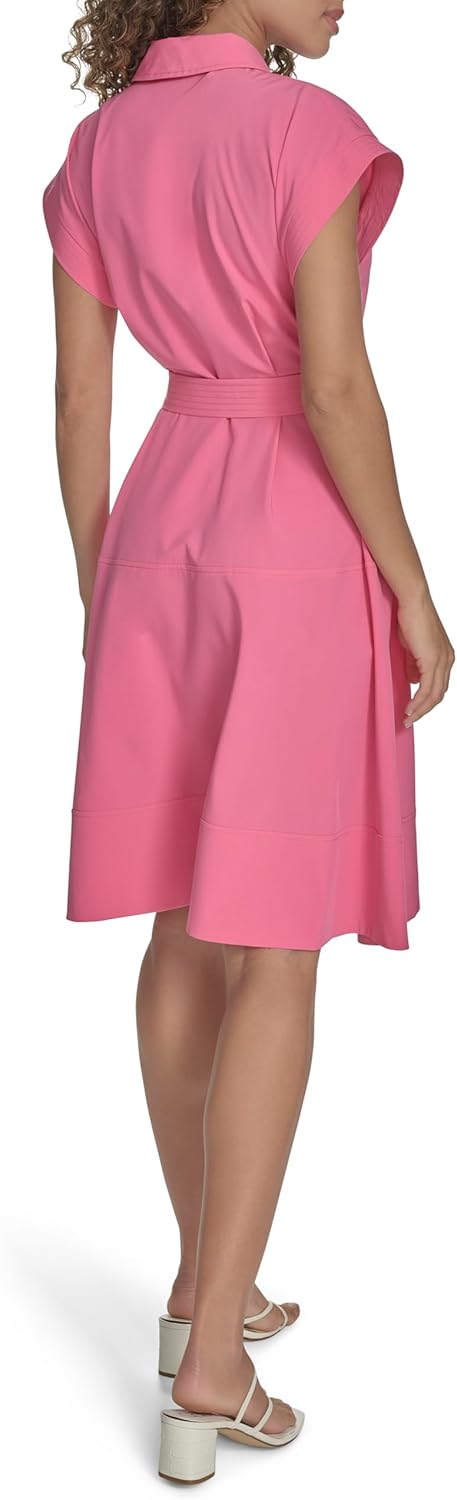 Calvin Klein Womens Cap Sleeve V-Neck Belted Zipper Front Midi A-line Dress - Image 3