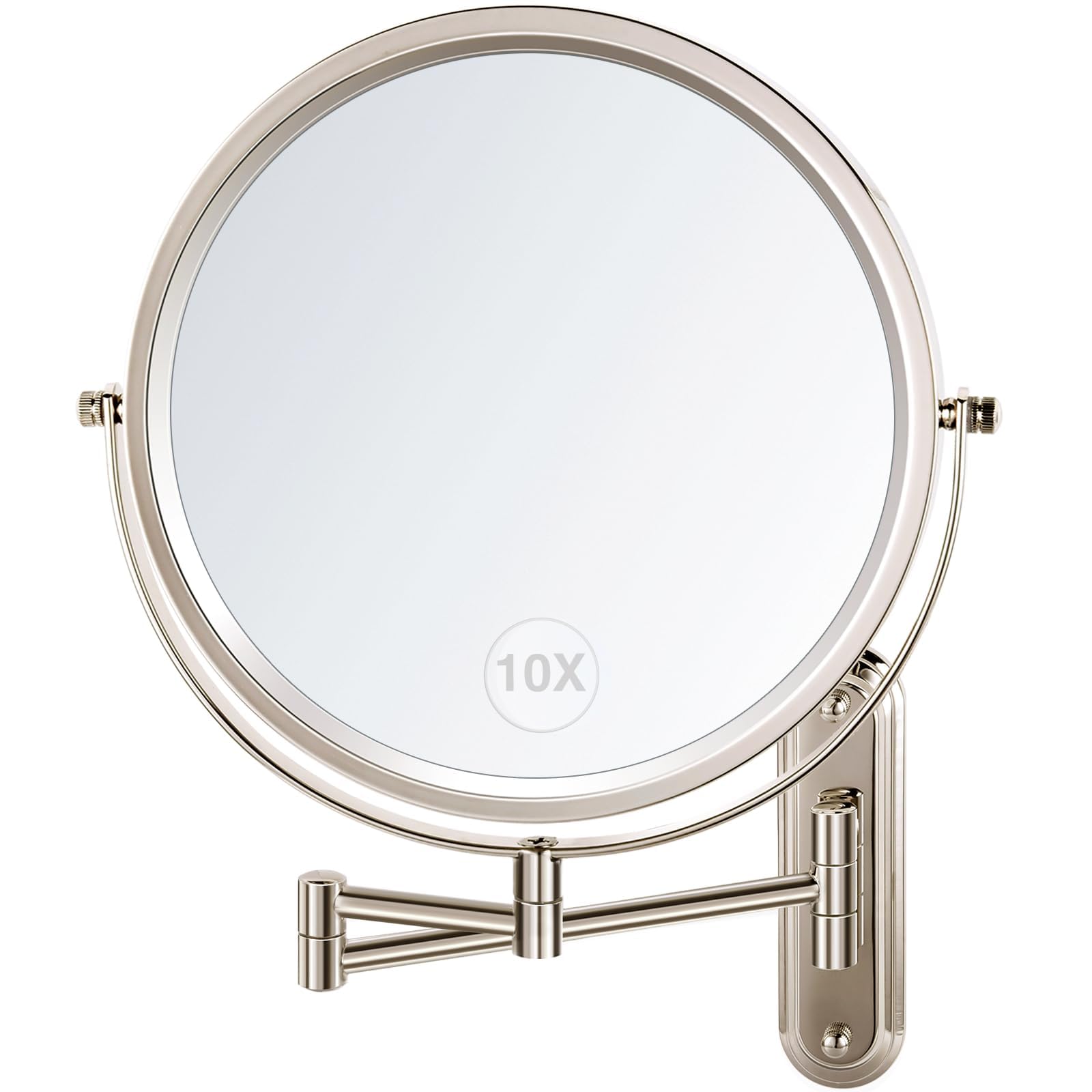 Wall Mounted Makeup Mirror, 15x Magnifying Mirror for Wall,8.5 Inch Makeup Mirror with 3 Color Double Sided 360° Swivel Extendable Bathroom Mirror, Shaving Mirror, Brushed Nickel-No Lights
