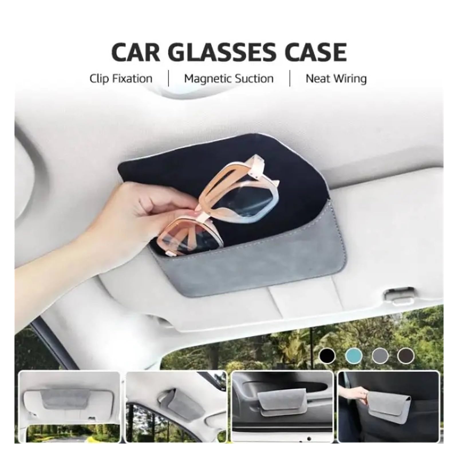 Soporte para Gafas De Sol Coche Estuche para Visera Organizador Almacenamiento Accesorios Interiores Magnéticos Gamuza Estuche para Gafas De Sol Coche(Black)