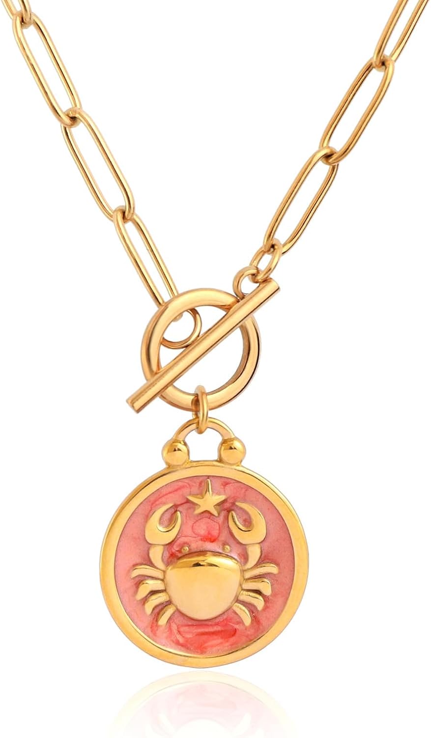 Zodiac Necklace Paperclip Toggle Pendant 12 Constellation Paper Clip Chain Necklace Horoscope Astrology Pendant Zodiac Sign Jewelry Valentine's Day Birthday Gift for Women