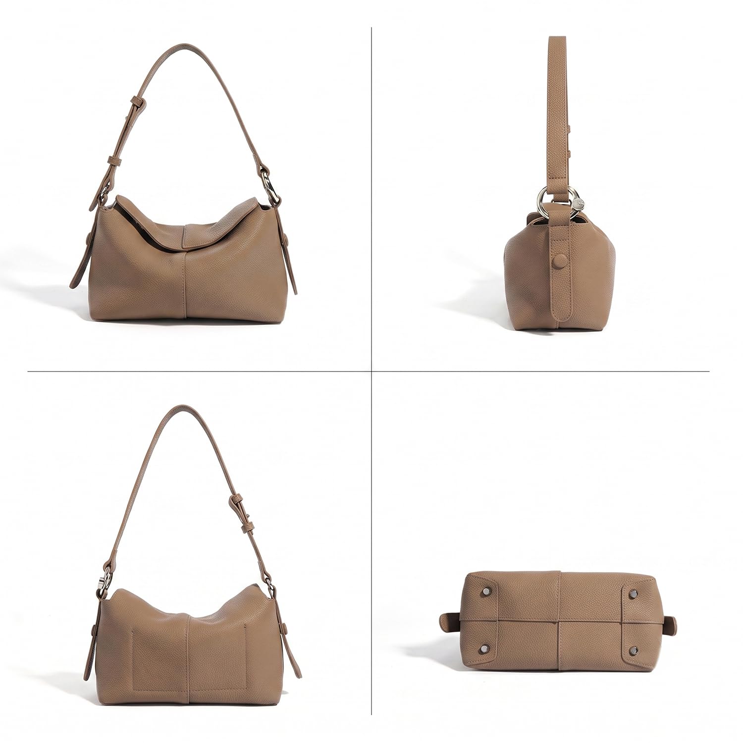Bolso de Axila de Cuero Genuino para Mujer Elegante Bolso de Hombro Bolso de Mano Clásico Bandolera para Trabajo Oficina y Uso Diario Gris