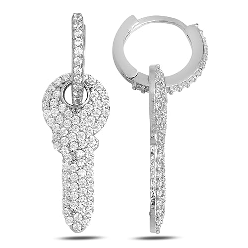 Silver Huggie Key Earrings, Dainty Earrings, Key Charm Earrings, Silver Key Earrings, Small Charm Earrings, 925k Sterling Silver