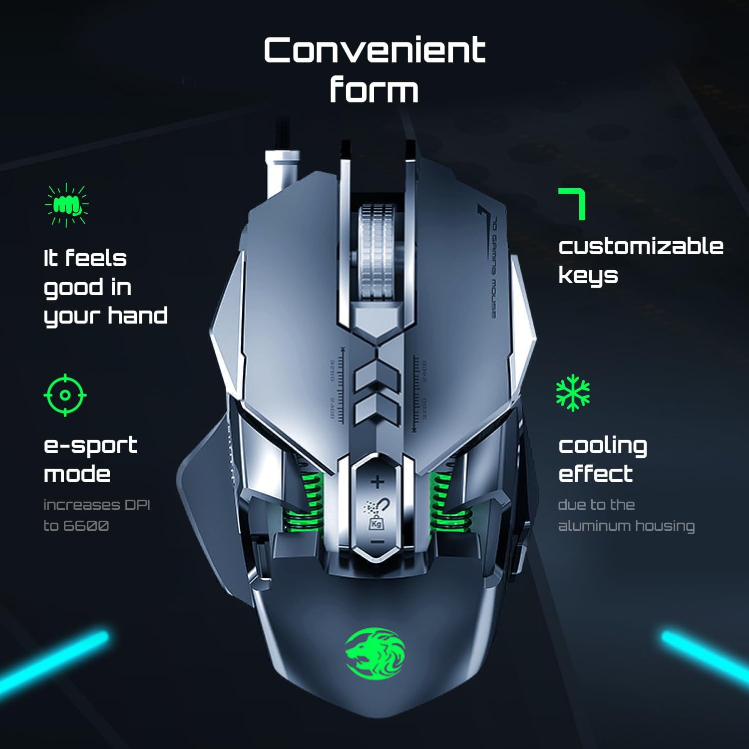 Ergonomic Computer Mouse - Wired Gaming Mouse with 800/1600/2400/6400 DPI, RGB Colors LED Backlight, 1.8m Cable for Gaming PC - Essential Gaming Accessories for PC, Laptop, Mac