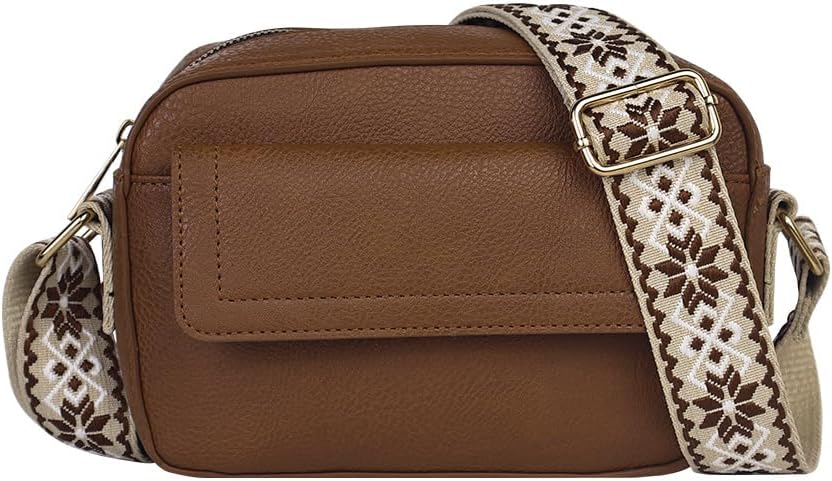 レディース 斜めがけバッグ マルチポケット シンプル 財布 スモール スクエアバッグ 通勤 大容量 ショルダーバッグ, ブラウン