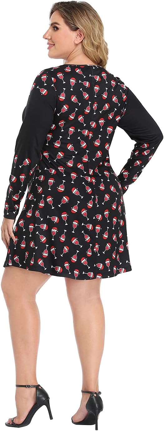 HDE Women's Plus Size Party Dress Ugly Christmas Sweater Long Sleeve Above Knee Skater Dress Fun Holiday Xmas Swing Tunic - Image 4