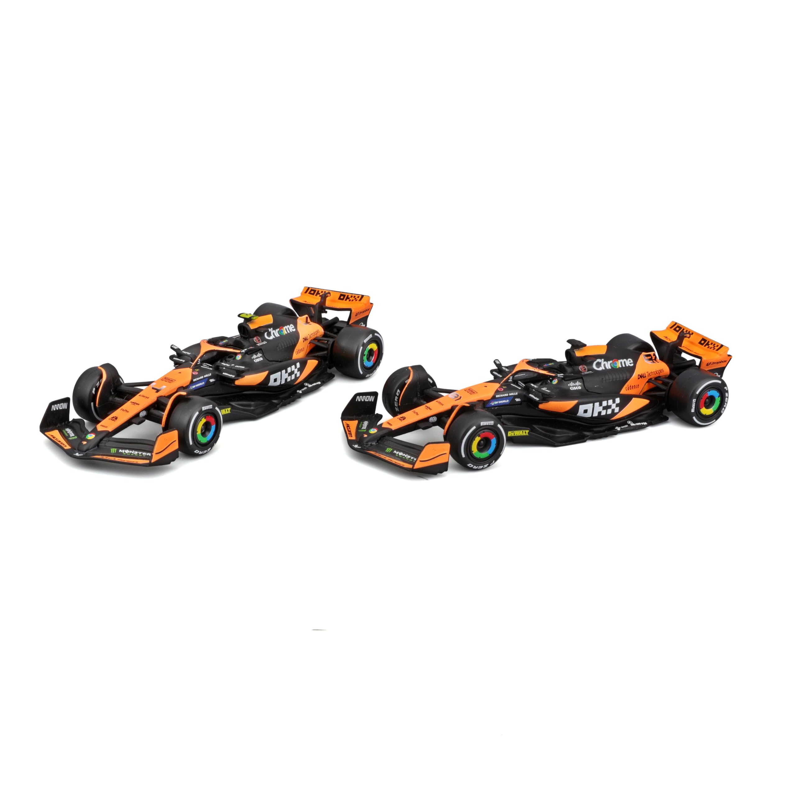 Bburago Formula 1 McLaren MCL38 - Set da 2 pezzi (2024): modellino auto in scala 1:43, Window Box, 25,4 cm, nero/arancione (18-38202)