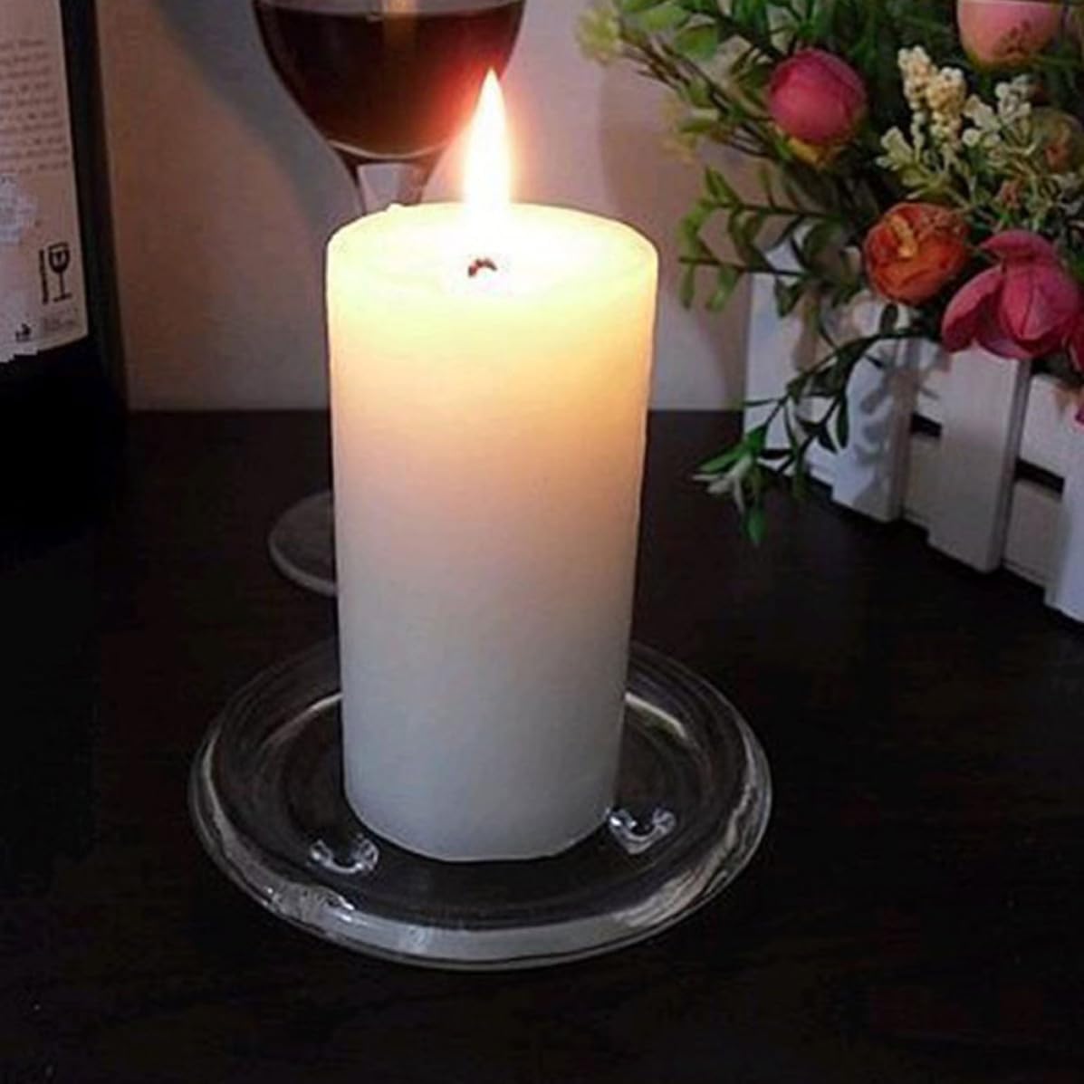 Candle Holder Tray Set Easy to Clean 5pcs Round Glass for Pillar Candles for Home Decoration
