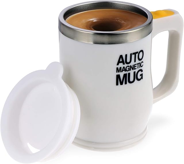 SHEENO Electric Self Stirring Coffee Mug, 400ML Stainless Steel Auto Magnetic Mug, Auto Mixing Cup for Coffee Tea Hot Chocolate Milk Cocoa Protein (White)