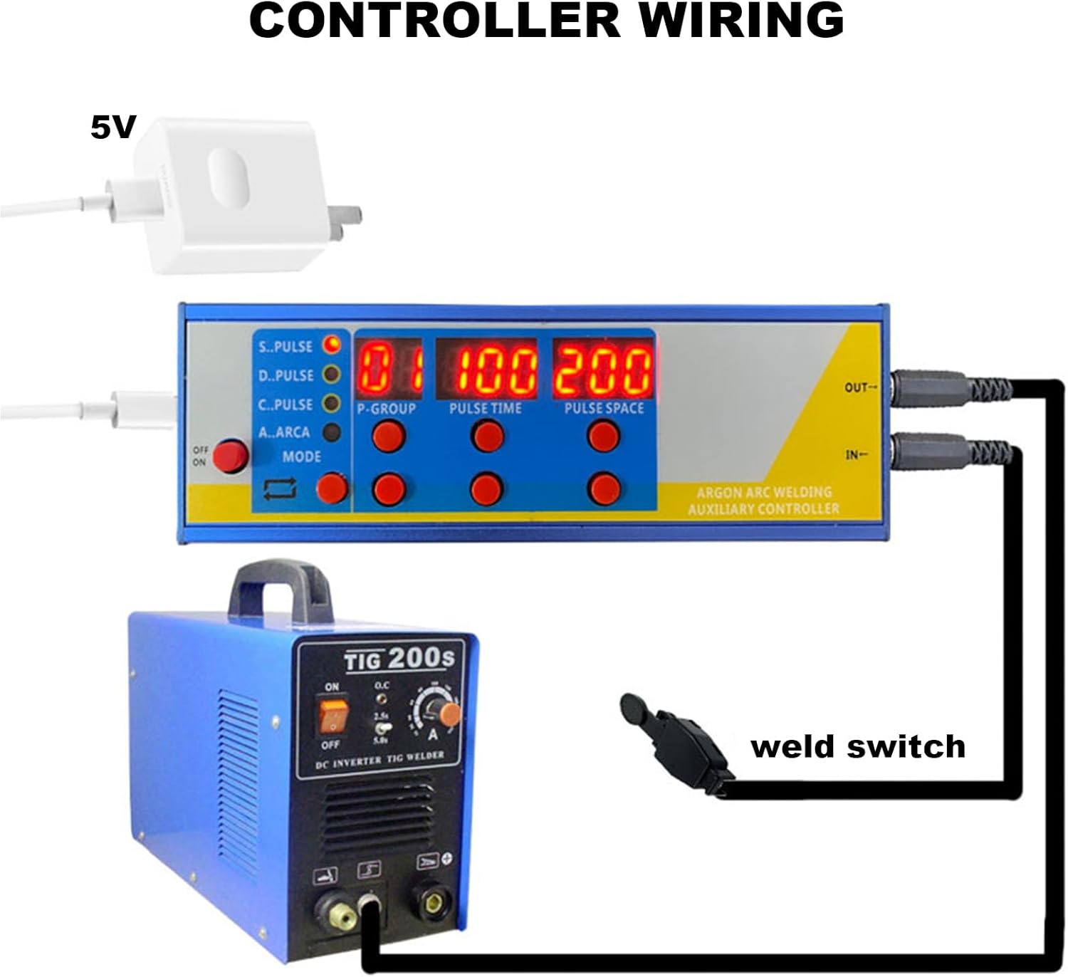 Spot Welder Controller 5V 2A Adjustable Argon Arcs Spot Welder Control Board with Data Cable and Sockets Spots Welding Machine Cold Welding Controller for Spot Welder Attachment