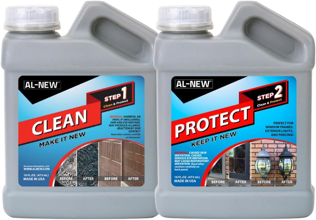 AL-NEW Step 1 Clean and Step 2 Protect Bundle (16oz sizes) | Easily Clean & Protect Your Outdoor Patio Furniture, Garage Doors, Exterior Lights & More