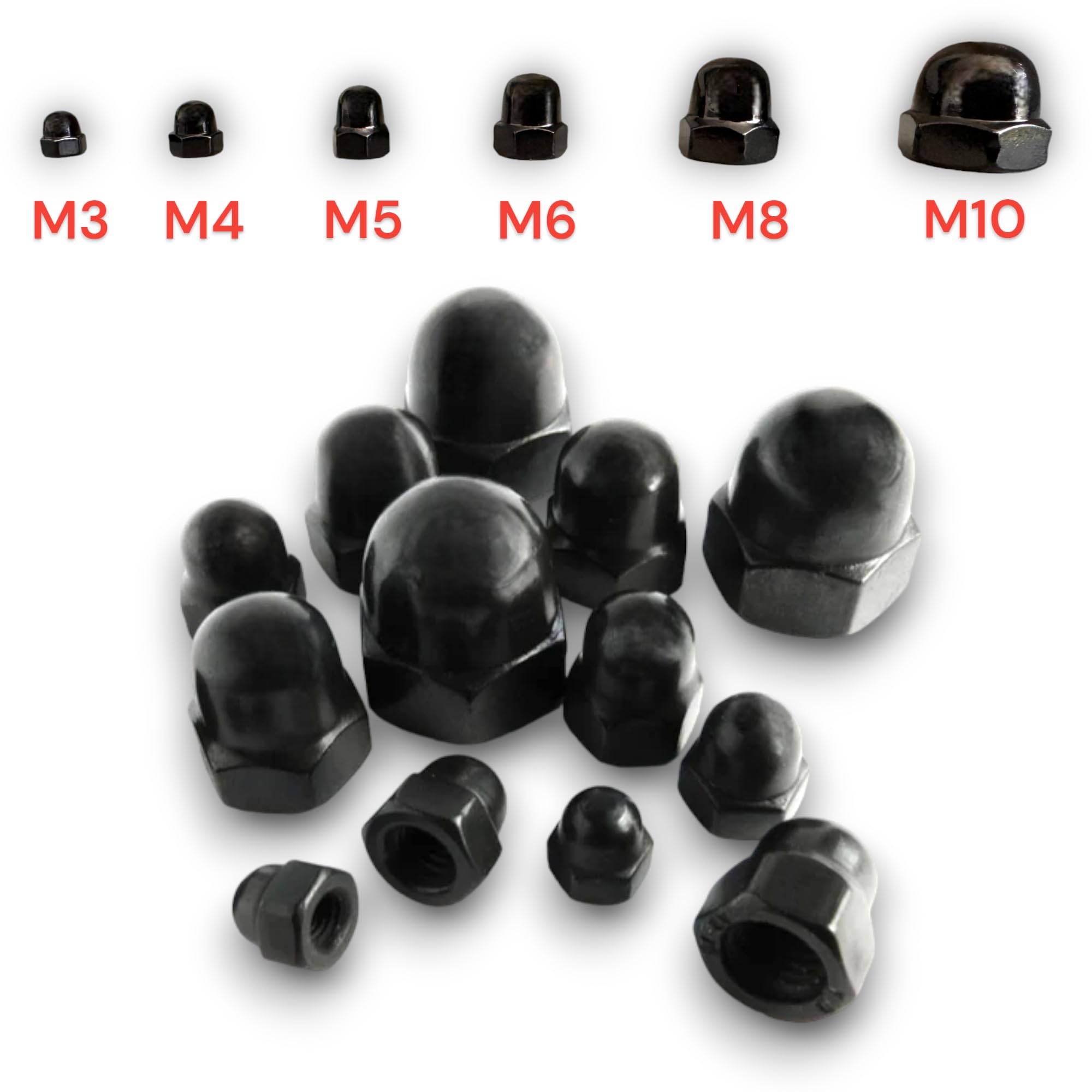 Pack of 6 Black Stainless Steel Dome Nuts - Image 4