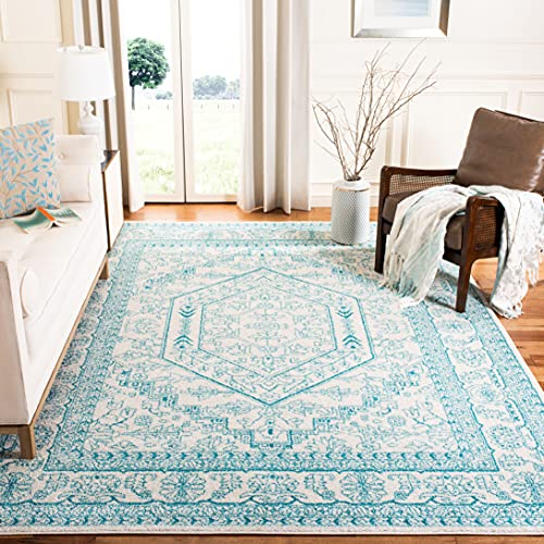 SAFAVIEH Adirondack Collection Area Rug - 8' x 10', Ivory & Teal, Oriental Medallion Design, Non-Shedding & Easy Care, Ideal for High Traffic Areas in Living Room, Bedroom (ADR108G)