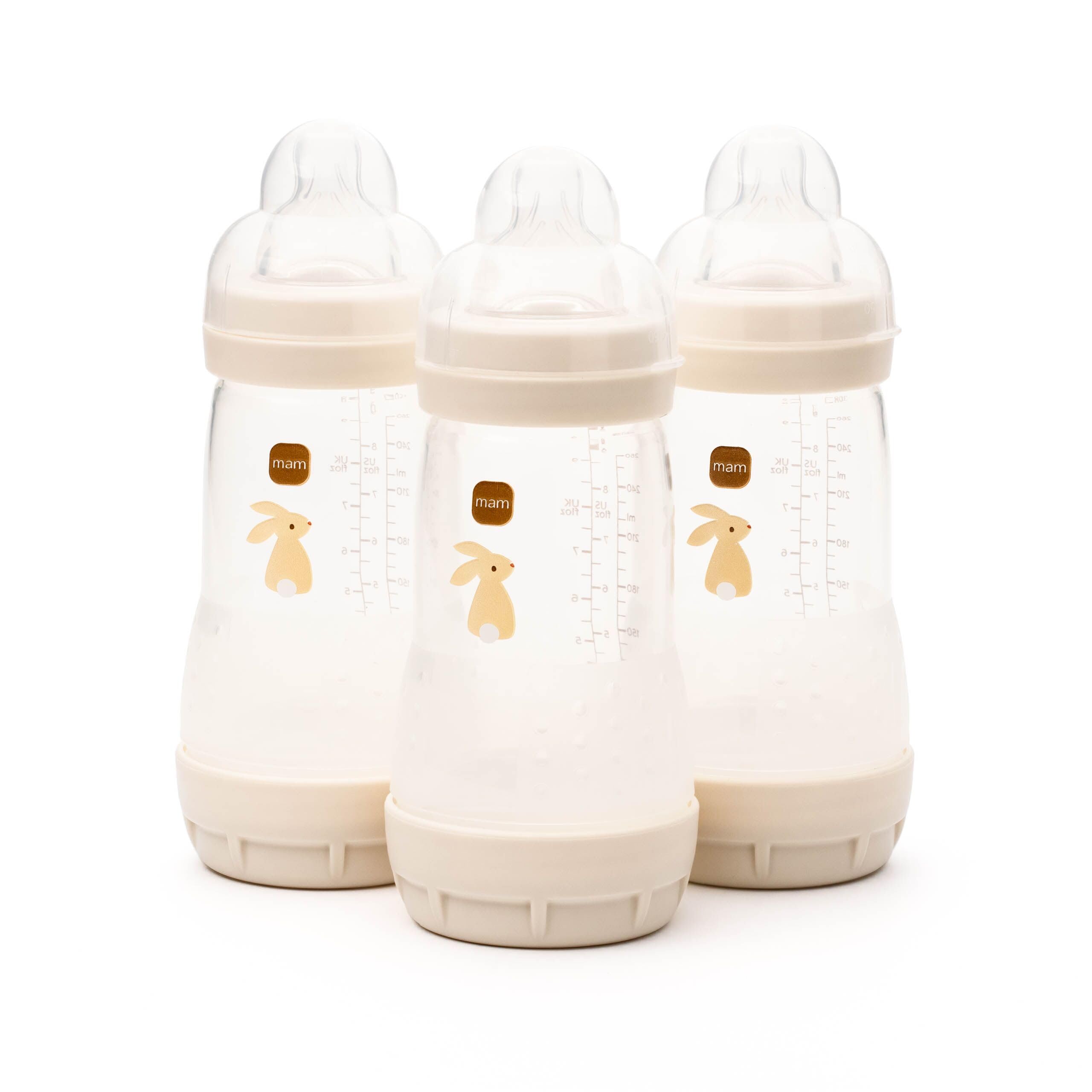 MAM Easy Start Anti-Colic Baby Bottles | 3 Pack (3 x 260) | Self-Sterilising Baby Milk Bottle | Medium Flow MAM Teats Size 2 | Newborn Essentials | Seashell (Various Designs)