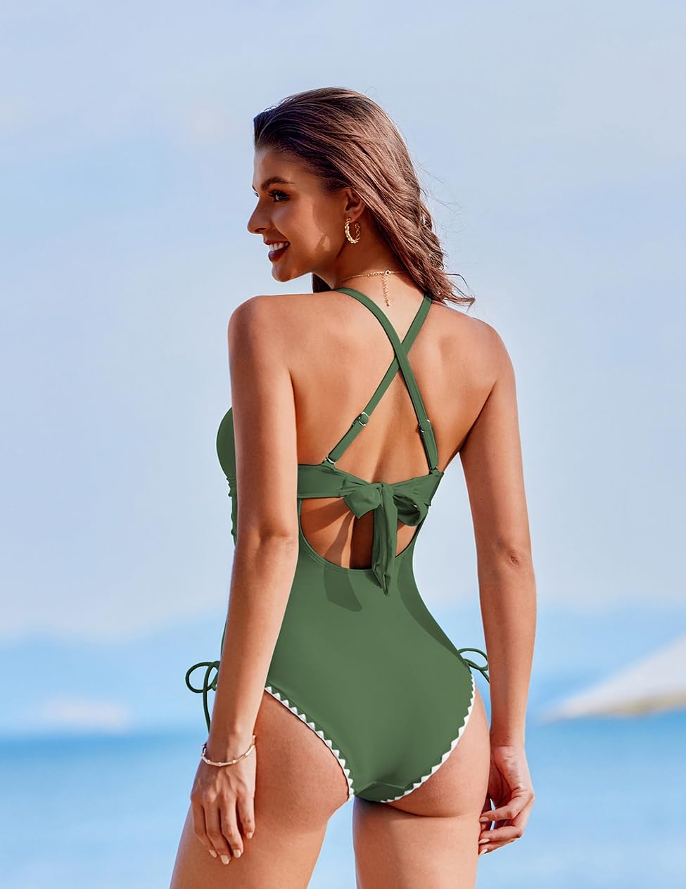 AI'MAGE Women One Piece Swimsuit 2025 Tummy Control Cutout Bathing Suit Wrap Tie Back Swimwear Shell Stitched - Image 2