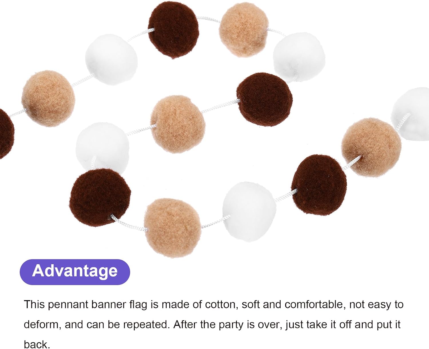 MECCANIXITY 2Pcs Felt Ball Garland White Brown Khaki Pom Pom Garland Handing Balls 6.6 Feet Long 30 Balls Party Banner Decor for Christmas Birthday Party Decoration