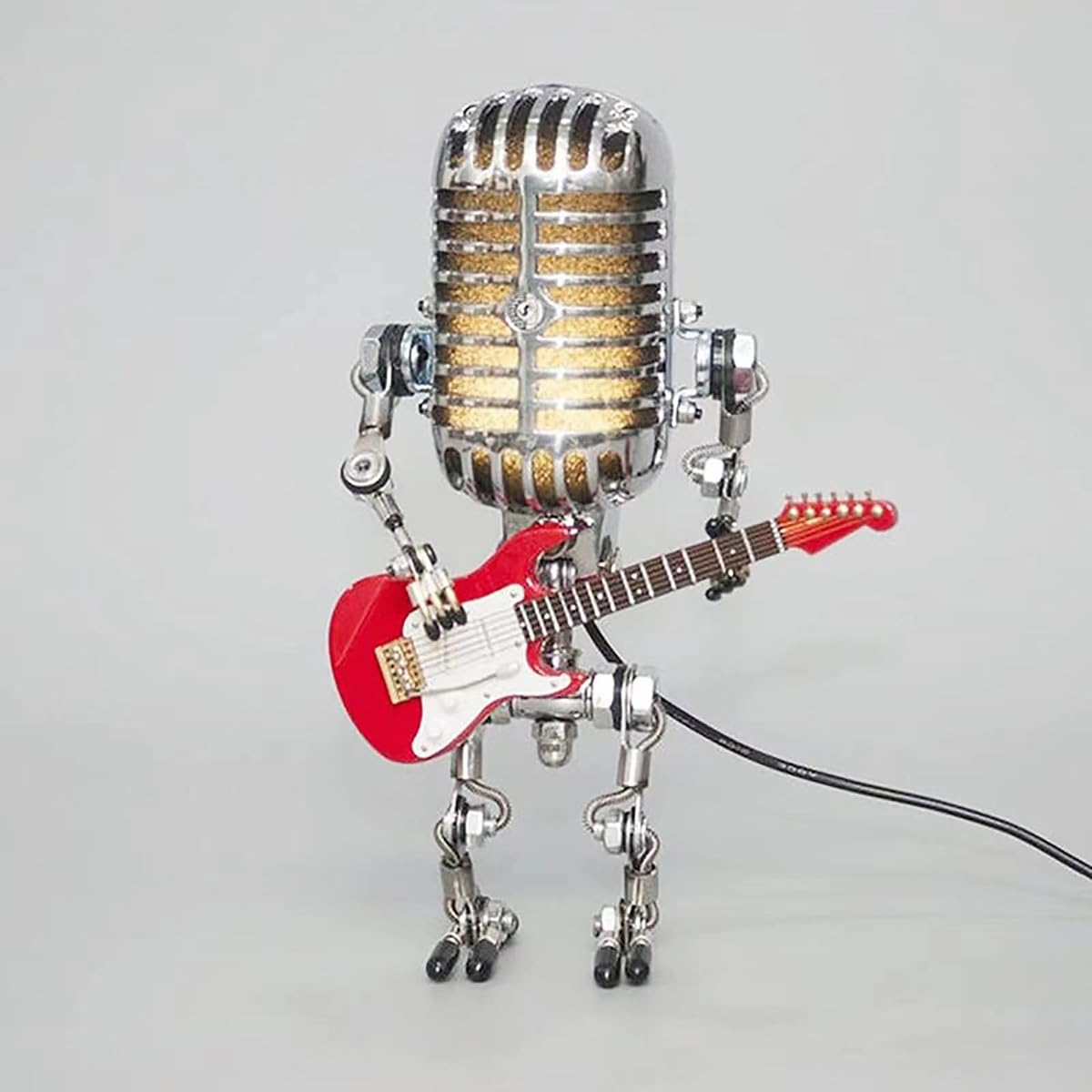 EHOTER Sherum Mic Rockbot, 2024 Vintage Microphone Guitar Robot Lamp, Music Gifts for Men, for Music Lovers, Vintage Light Home Decor Nightstand Desk Lamp for Bedroom, Music Studio (Red)