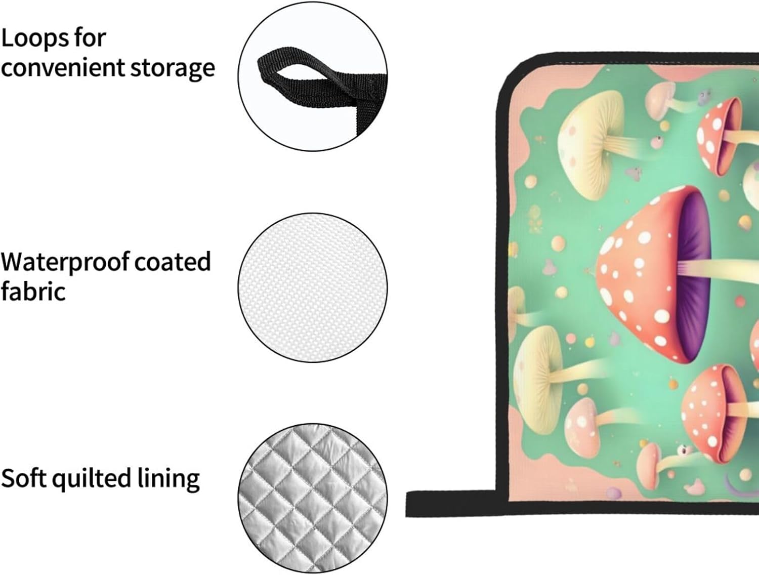 Dream Mushroom Oven gloves and heat-resistant mat 4-piece set. Suitable for grilling, microwave oven frying, and baking