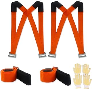 Furniture Moving Straps, 2 Person Shoulder Lifting and Moving Straps for Appliances, Furniture, Mattresses or Heavy Objects with Two Pairs of Bonus Slip-Proof Gloves, Orange