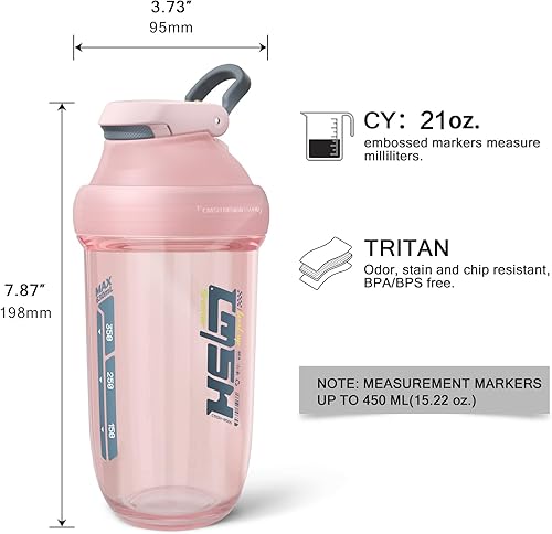 Miniatura 3 de Botella agitadora de proteínas de 21 onzas, TRITAN de plástico, vasos de proteína de suero sin BPABPS para preentrenamiento y gimnasio, mezclador