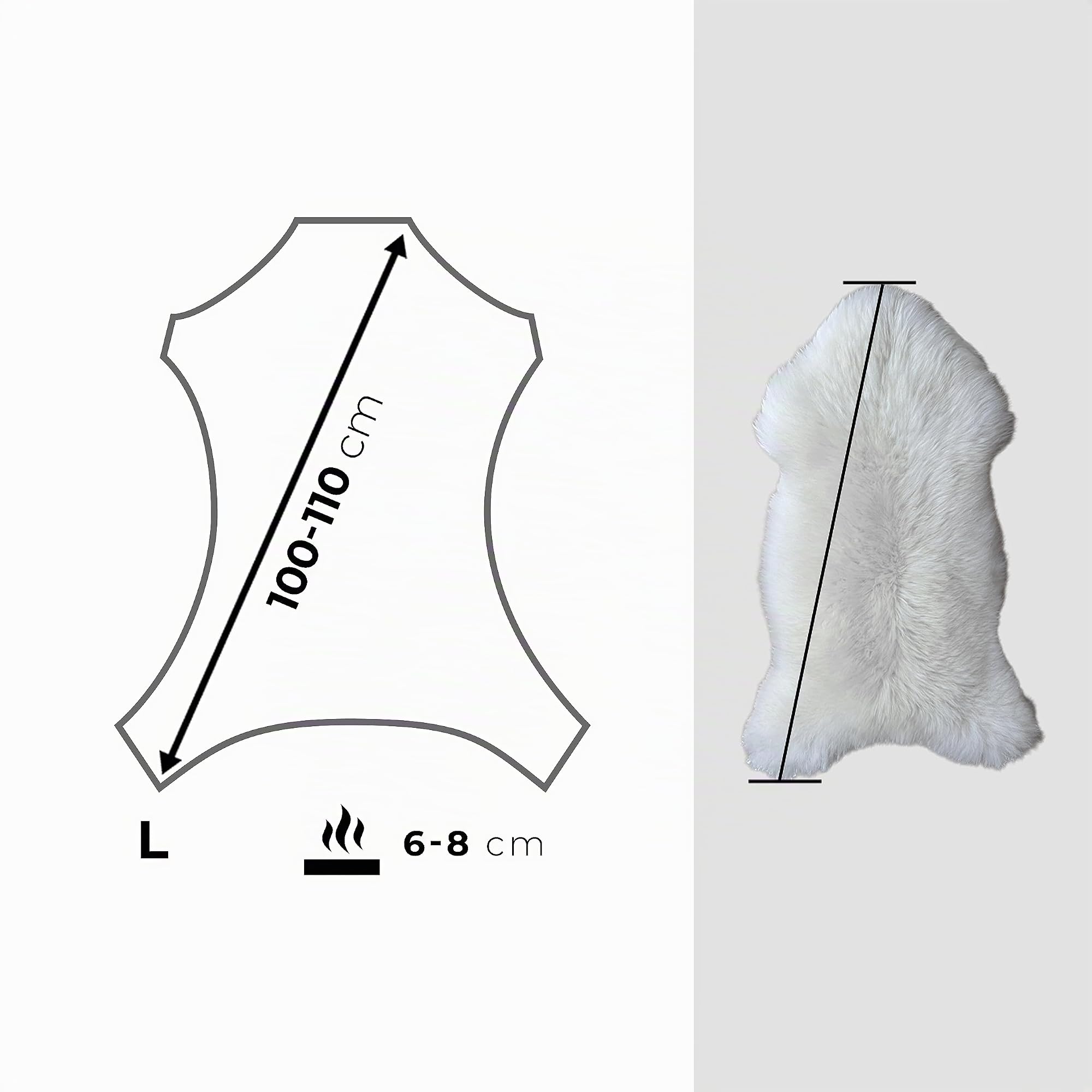 Pelle di Pecora Bianco 100-110 cm - Naturale Pelle di Agnello Vero - Tappeto Salotto Moderno - Coperta Morbida Pelosa - Pelliccia Soffice