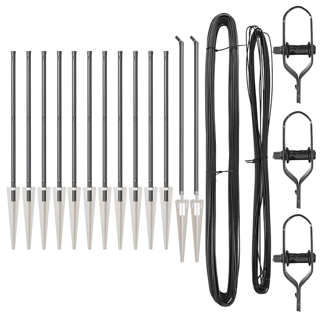 Ogrodzenie słupka ze szpikulcem do wbijania w ziemię, 13 sztuk, szara stal ocynkowana | Odporny na rdzę i warunki atmosferyczne, łatwy montaż, do użytku na zewnątrz ogrodu, kompletny zestaw akcesoriów
