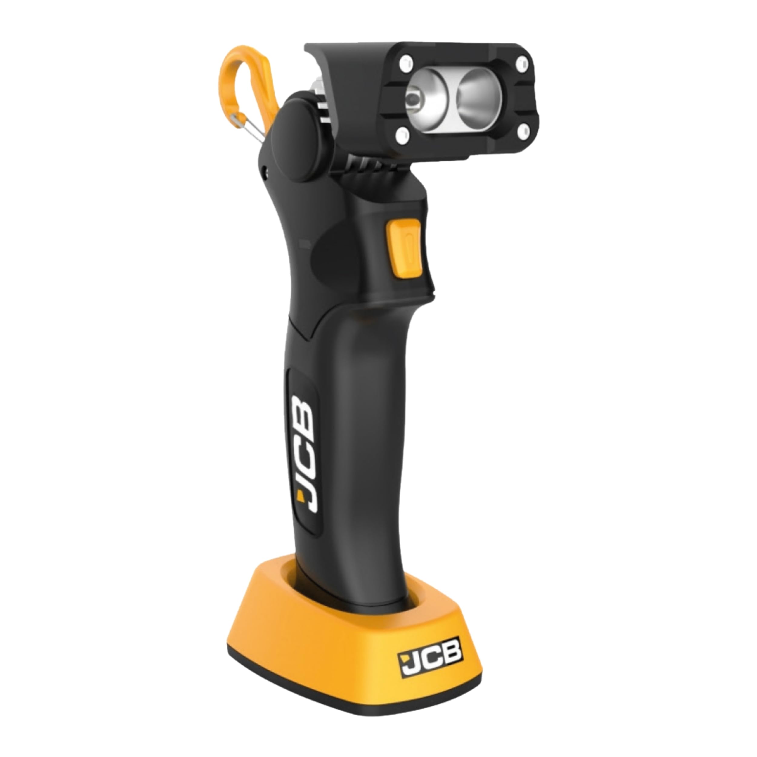 JCB Work Lights Akku-Inspektionslampe mit Magnetfuß & Karabiner, freihändiges Arbeiten, kompakt 208 mm, USB-C oder Wireless-Ladestation, bis 29 h Laufzeit, LED Spot/Flood