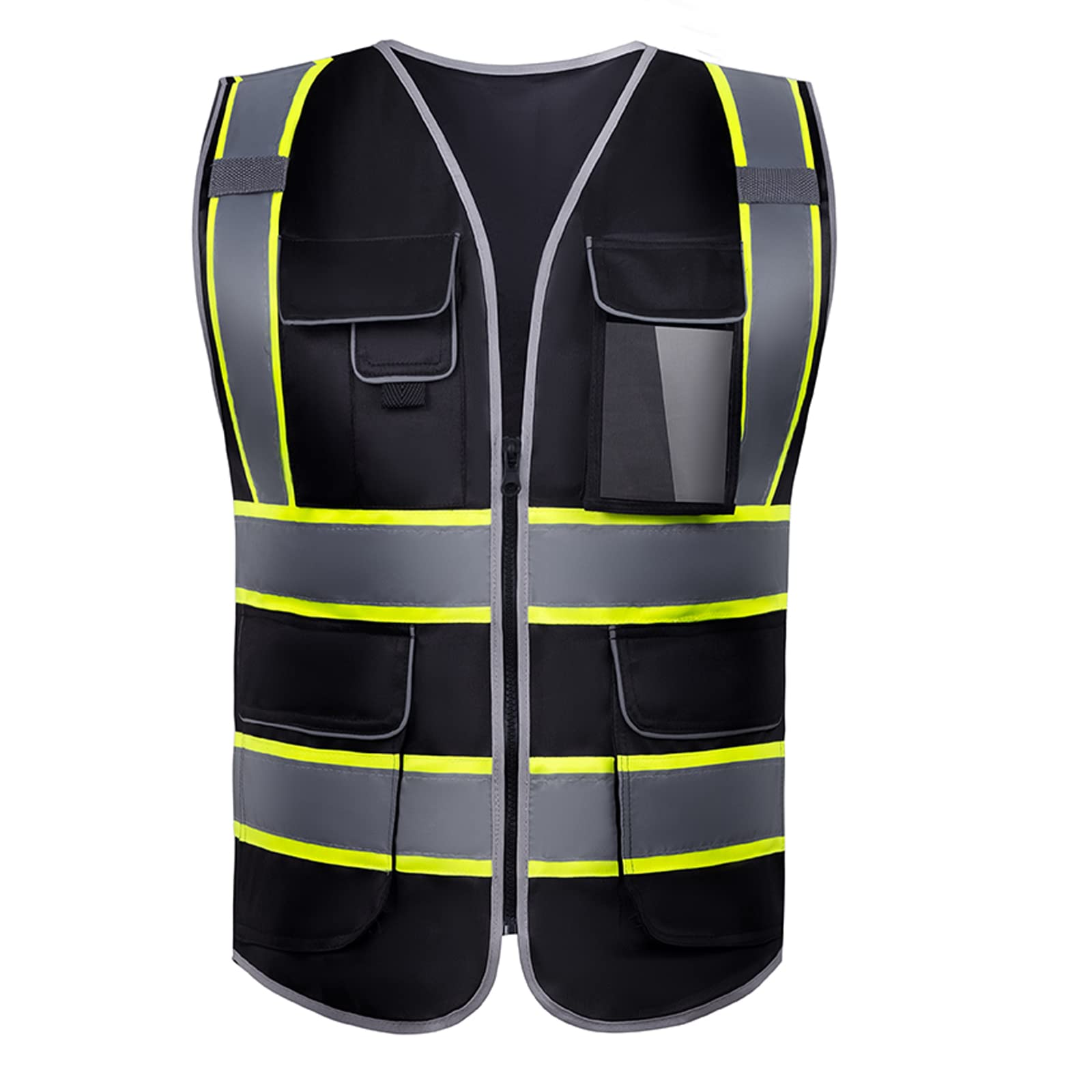 Tydon Guardian Reflective Safety Vest for Women Men High Visibility Security Pockets Zipper Front Meets ANSI/ISEA Standard (Cloth, Black, XL)