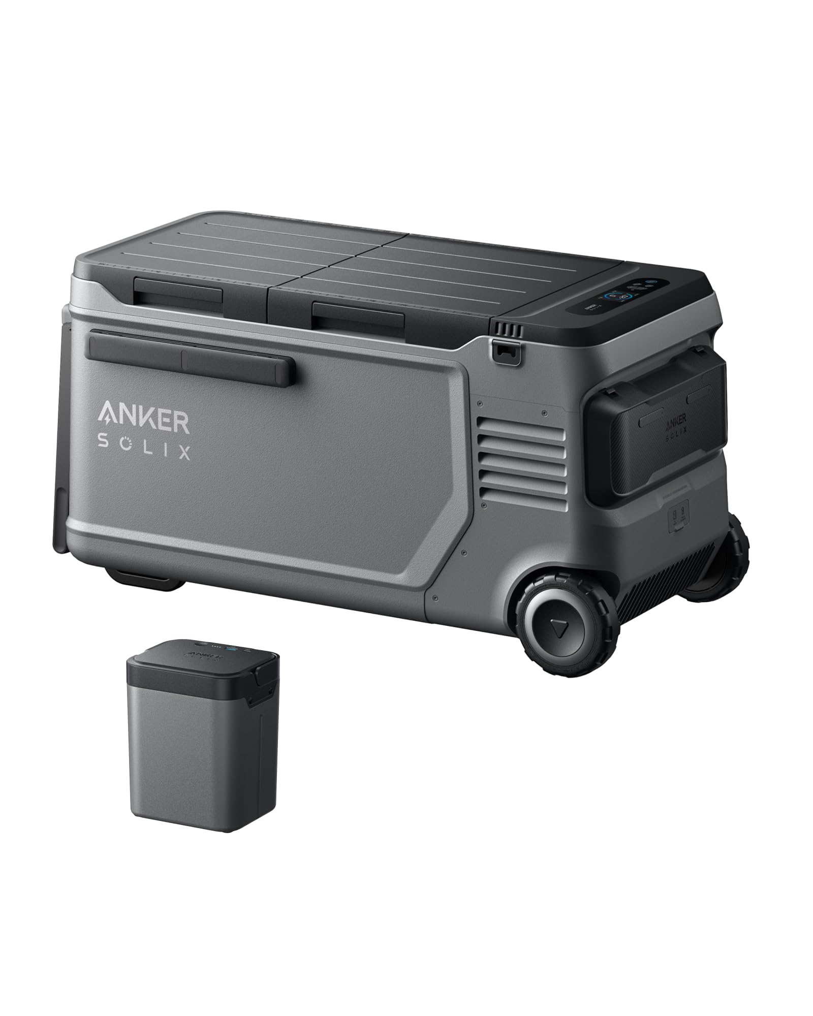 Anker SOLIX EverFrost 2 58L Cooler with 1 Removable Battery, 61 qt Car Refrigerator, Electric Cooler with Two 288Wh LiFePO4 Batteries, Powered by AC/DC or Solar, for Camping, Travel, Fishing