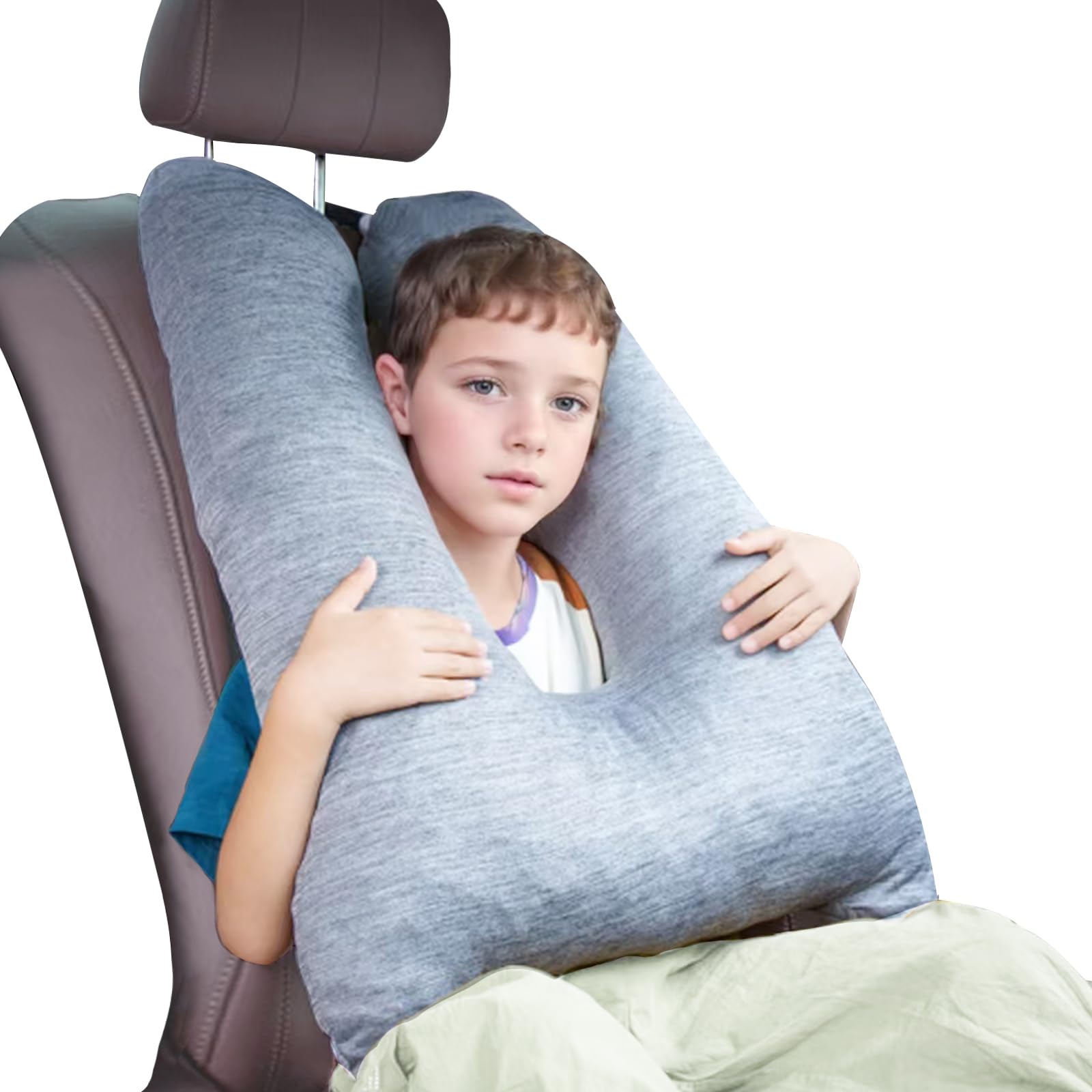 1 MIDDLE ONE Auto-Kissen für Kinder, Memory-Schaum, kühlendes Reisekissen für Auto und Erwachsene, Kinder-Auto-Kissen zum Schlafen auf Reisen, kleines Körperkissen für Kinder (kühlendes Grau)