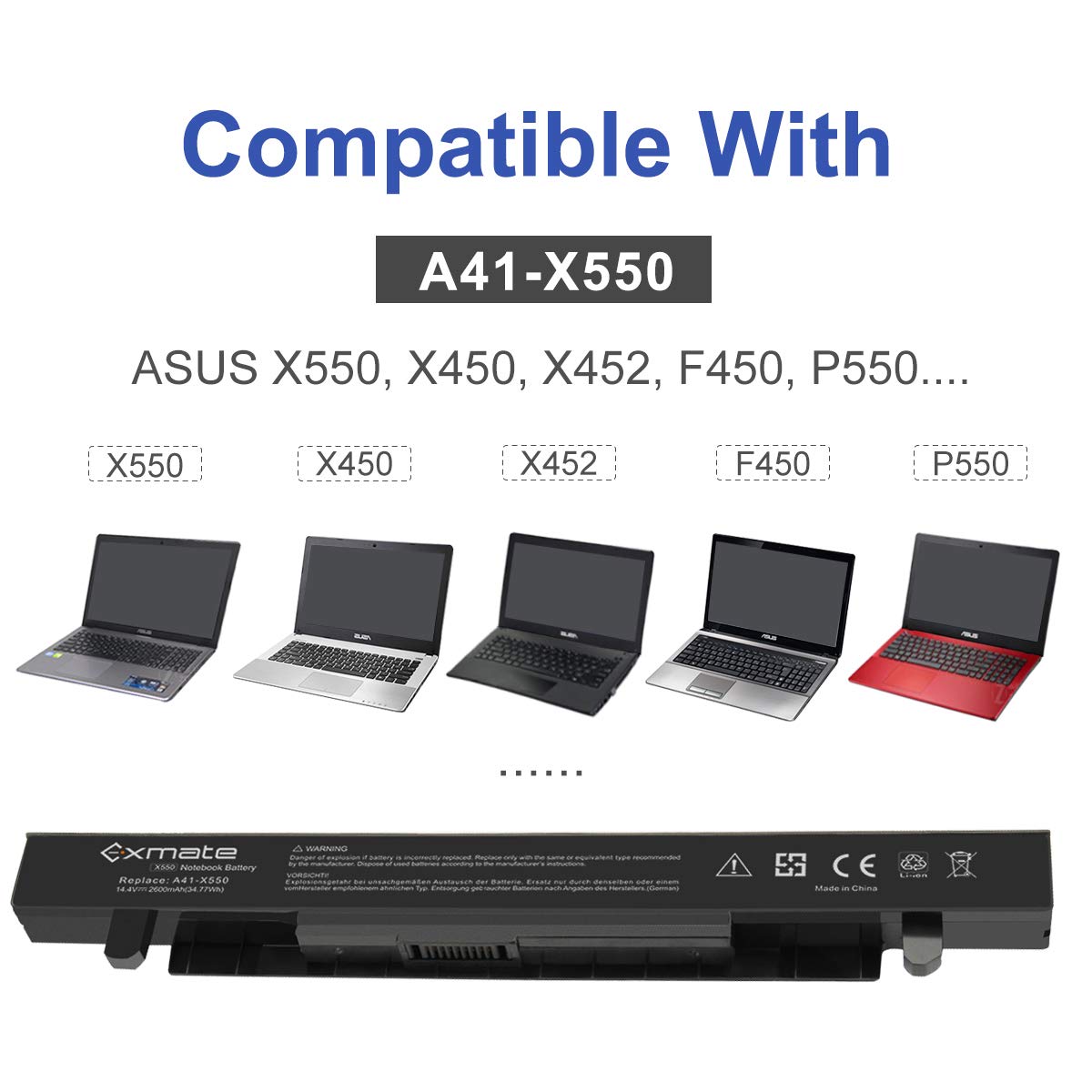 A41-X550A A41-X550 Remplacement de la batterie d'ordinateur portable pour Asus R510C X550L R510L X550CA X552E X550V K550L F550V X550A P550C X550EA X550D R510 X550VX F550C F550 F450 X550 (15V 44Wh