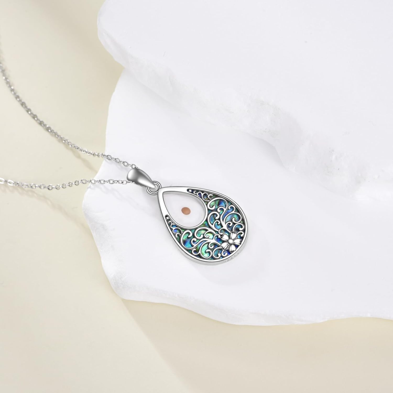 Mustard Seed Necklace for Women 925 Sterling Silver Heart Mustard Seed Pendant Abalone Shell Jewelry Gifts for Daughter Lover