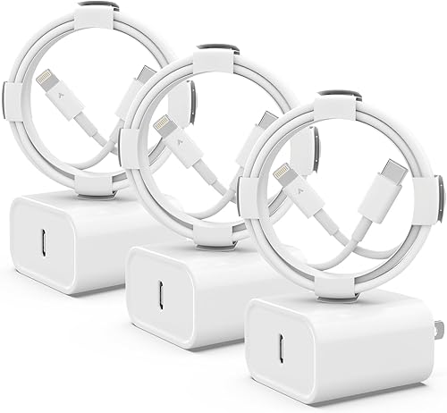 Cargador de teléfono iGENJUN 3 unidades de 20 W PD USB C adaptador de cargador rápido de pared con 3 unidades de 6 pies tipo C a cable Lightning