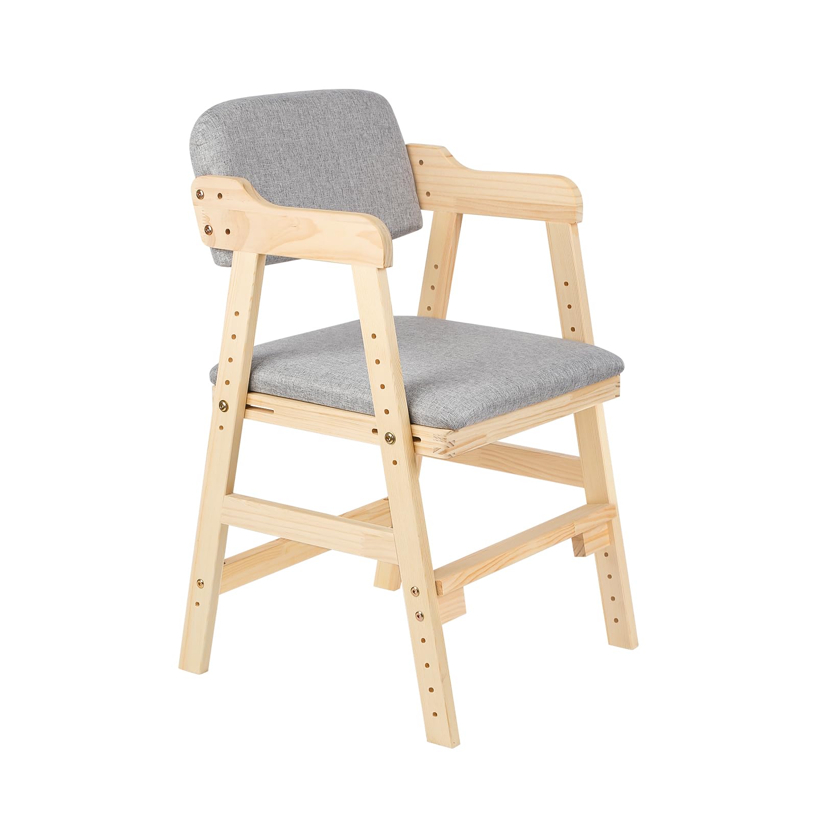 Höhenverstellbarer Holzhochstuhl für kinder von 2 bis 12 Jahren, Mitwachsender Kinderhochstuhl, Höhenverstellbar, hochstühle,bis 90 kg für Kinder und Erwachsener (48 x 46 x 78 cm – Grau (1 Stück))