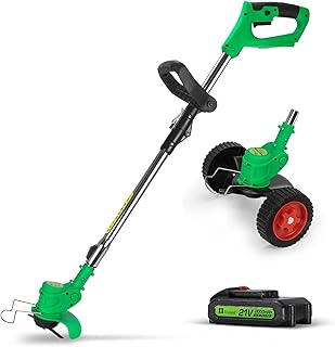 Cordless Weed Eater Grass Trimmer,21V 2Ah Li-Ion Battery Powered Weed Wacker,3-in-1 Lightweight Push Lawn Mower & Edger Tool with 3 Types Blades,Green